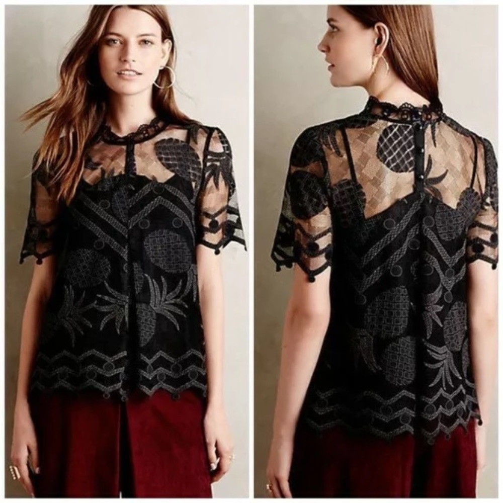 HD in PARIS at Anthropologie Black Pina Lace Top